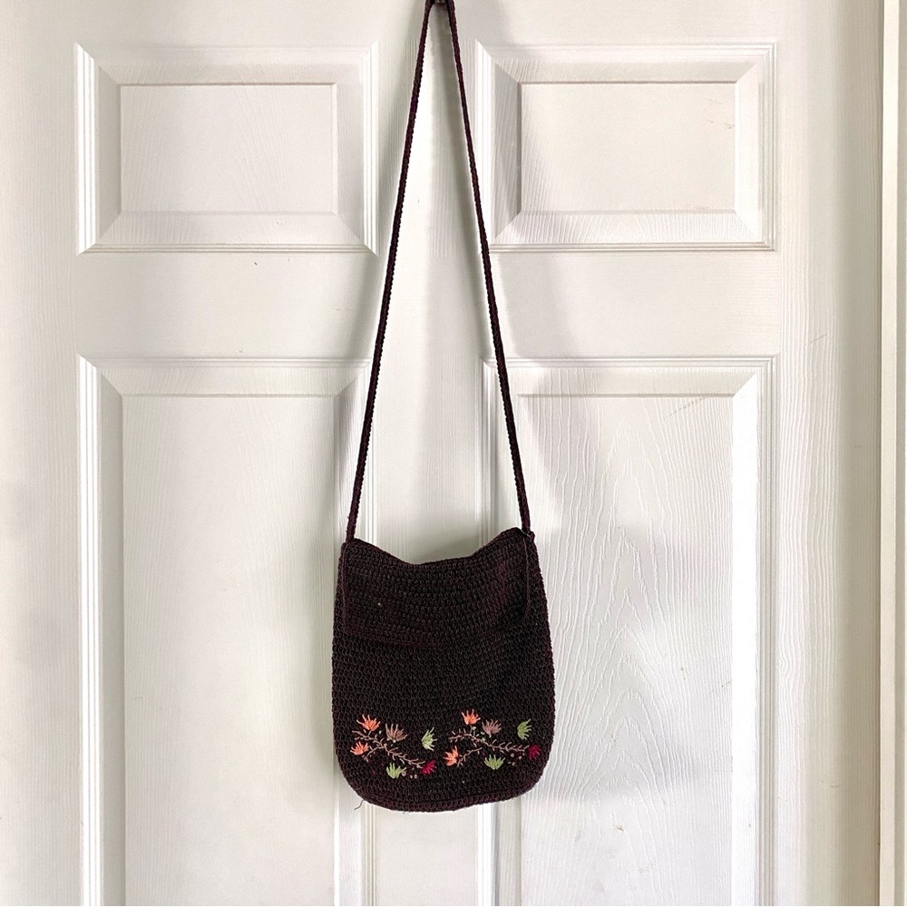 y2k ‘ Kathy Ireland ’ Brown Floral Crochet Crossbody Purse